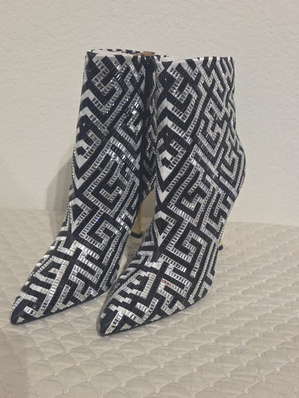INC International Concepts Black and White Sequin Geometric Ankle Boots